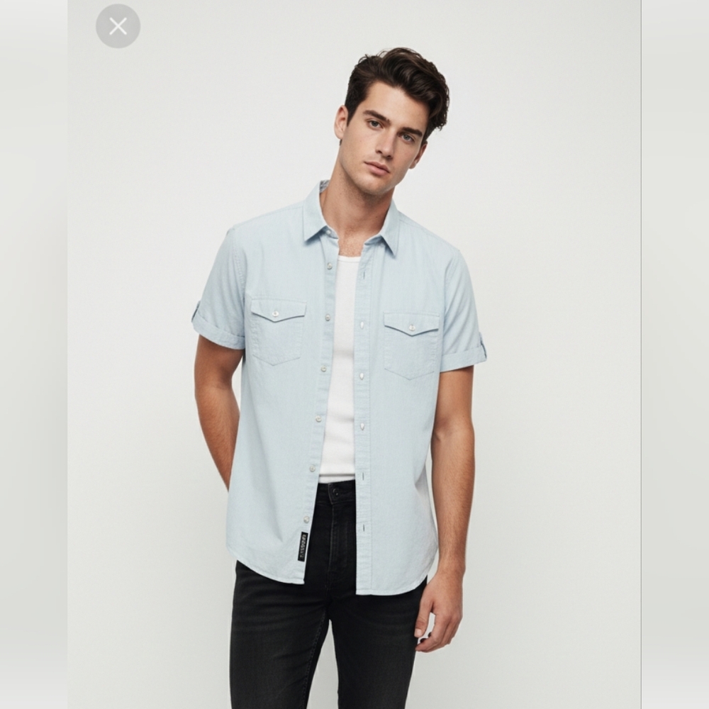 Murano Light Blue Slim Fit Rat Pack Gorpcore Casual Snap Closure Shirt M